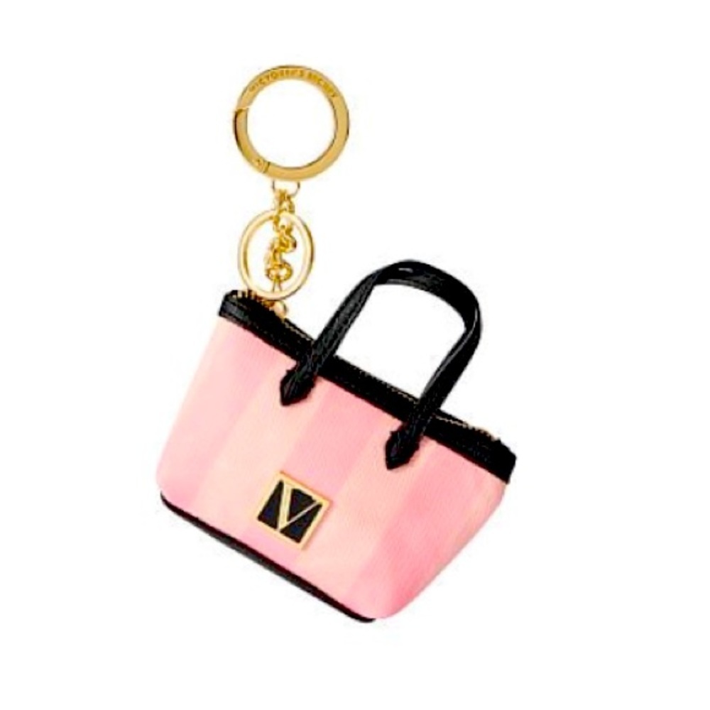 LAST ONE Victoria’s Secret Signature Stripe Mini Zip Pouch Keychain NWT Rare Nwt